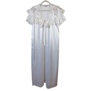 Vintage Barbizon Bouquet des Fleurs White Satin Lace Long Robe Wedding Medium